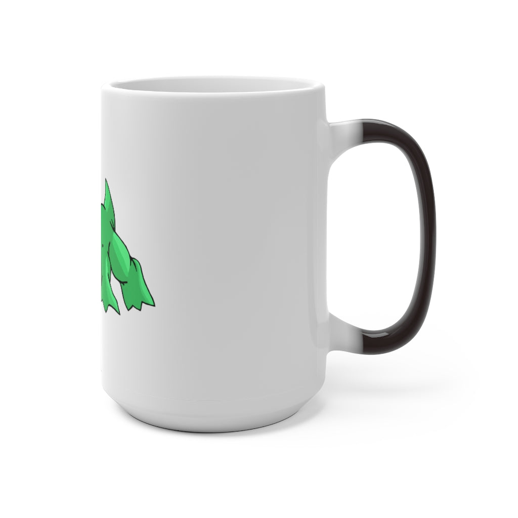 Crock Color Changing Mug showcasing its color transformation with a warm beverage inside, featuring a white ceramic design and C-handle.