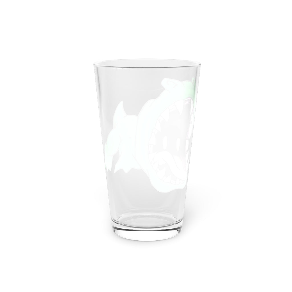 A clear 16oz Crock Pint Glass showcasing its elegant design, perfect for personalized beverages.