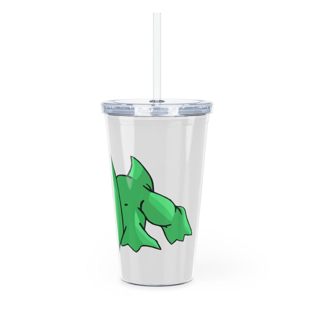 A colorful 20oz Crock Plastic Tumbler with a straw and lid, showcasing customizable design options for events and gatherings.