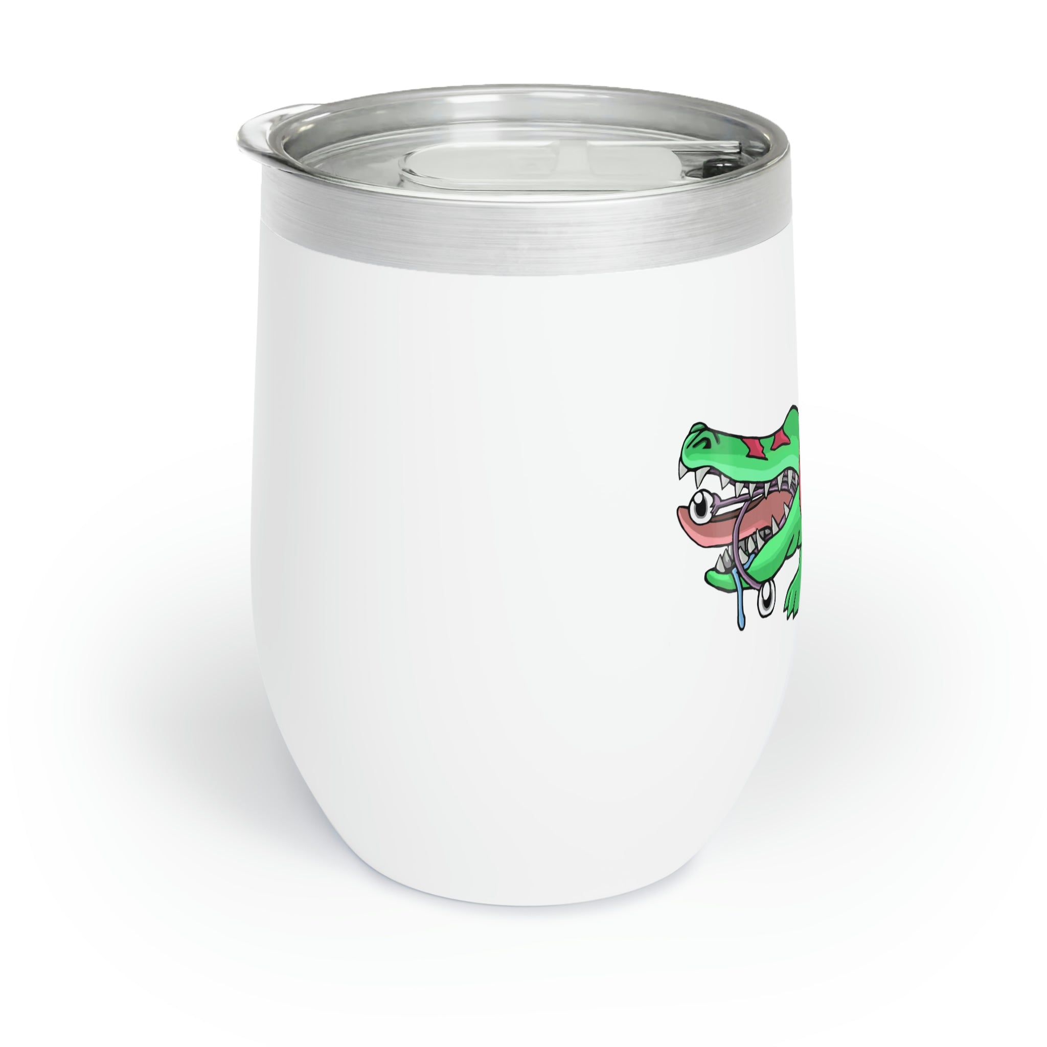 Crocodilas Chill Wine Tumbler in stainless steel with double-insulated walls, showcasing its sleek and modern design.