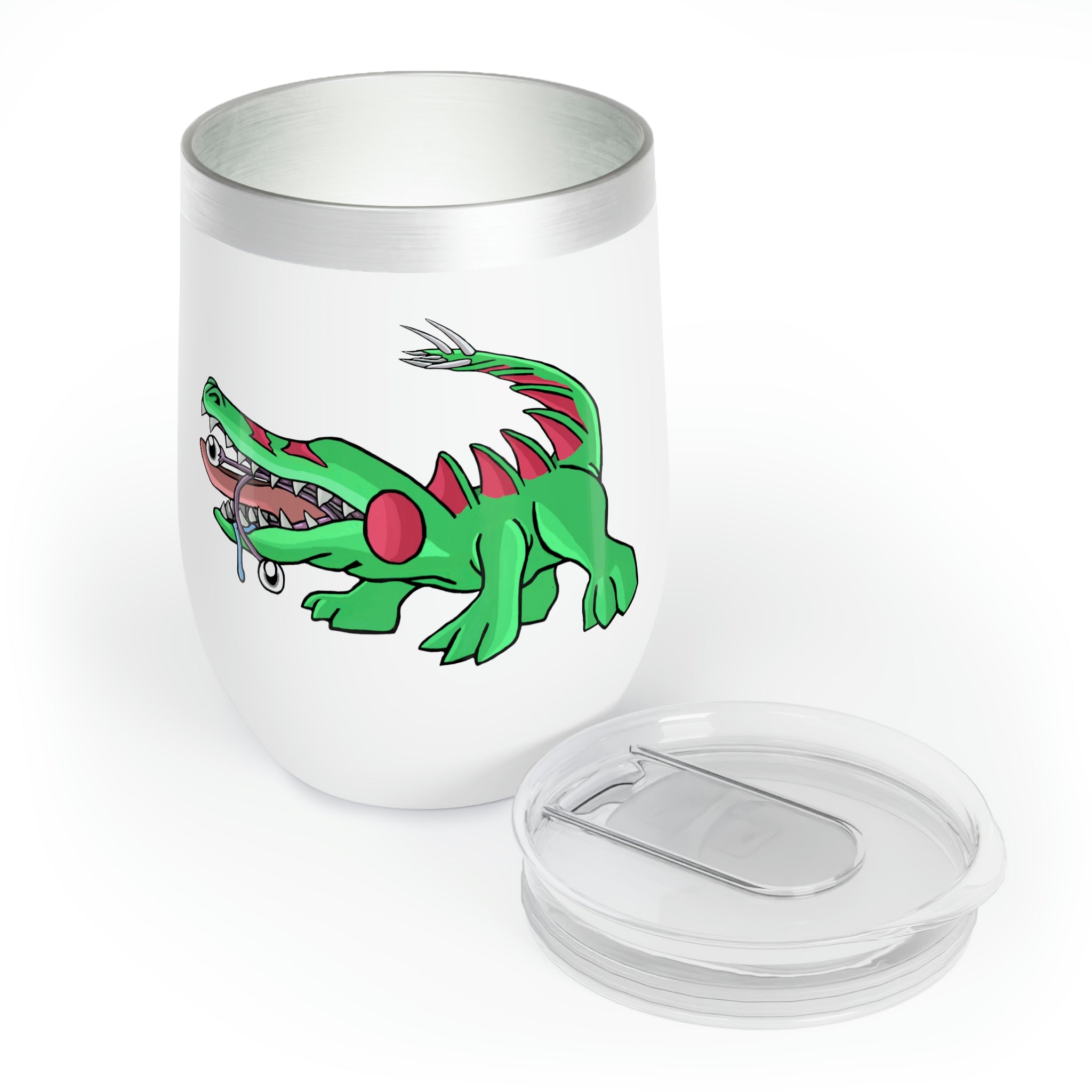 Crocodilas Chill Wine Tumbler in stainless steel with double-insulated walls, showcasing its sleek and modern design.