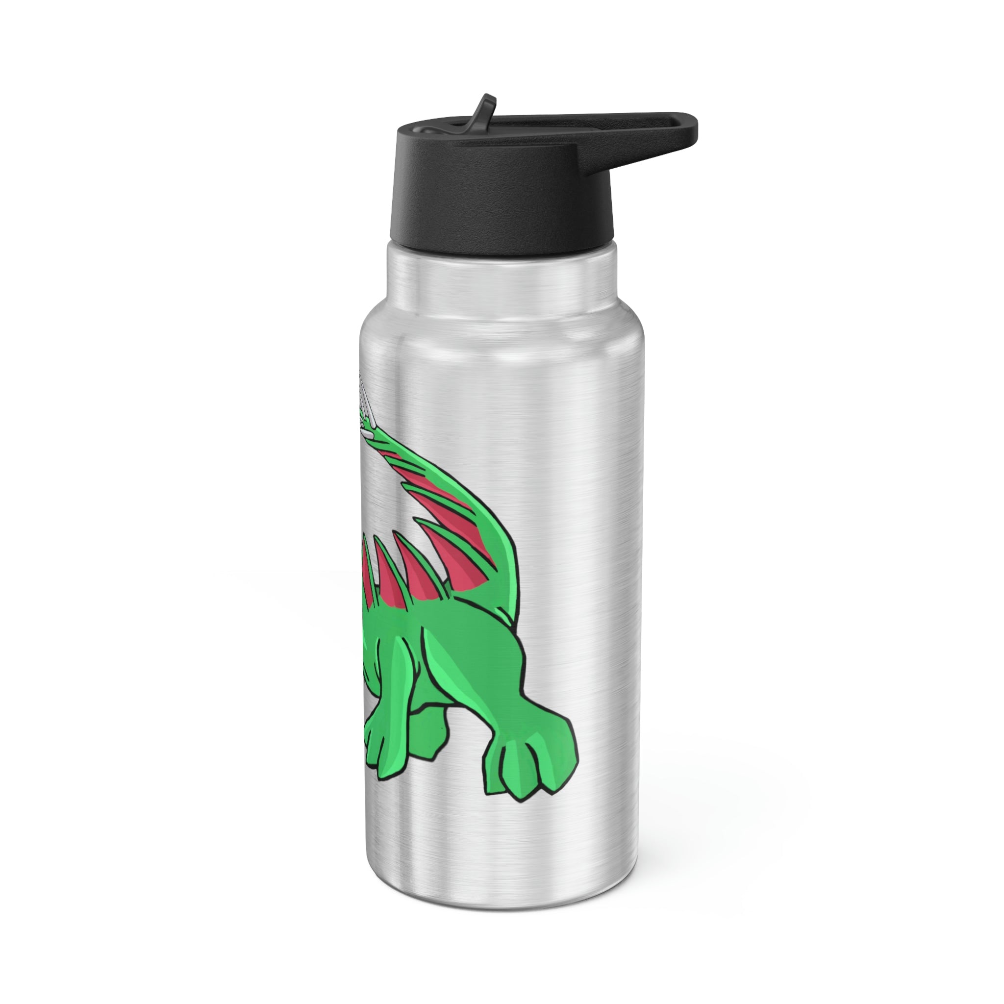 Crocodilas Gator Tumbler in stainless steel with a black cap and straw, showcasing a customizable design.