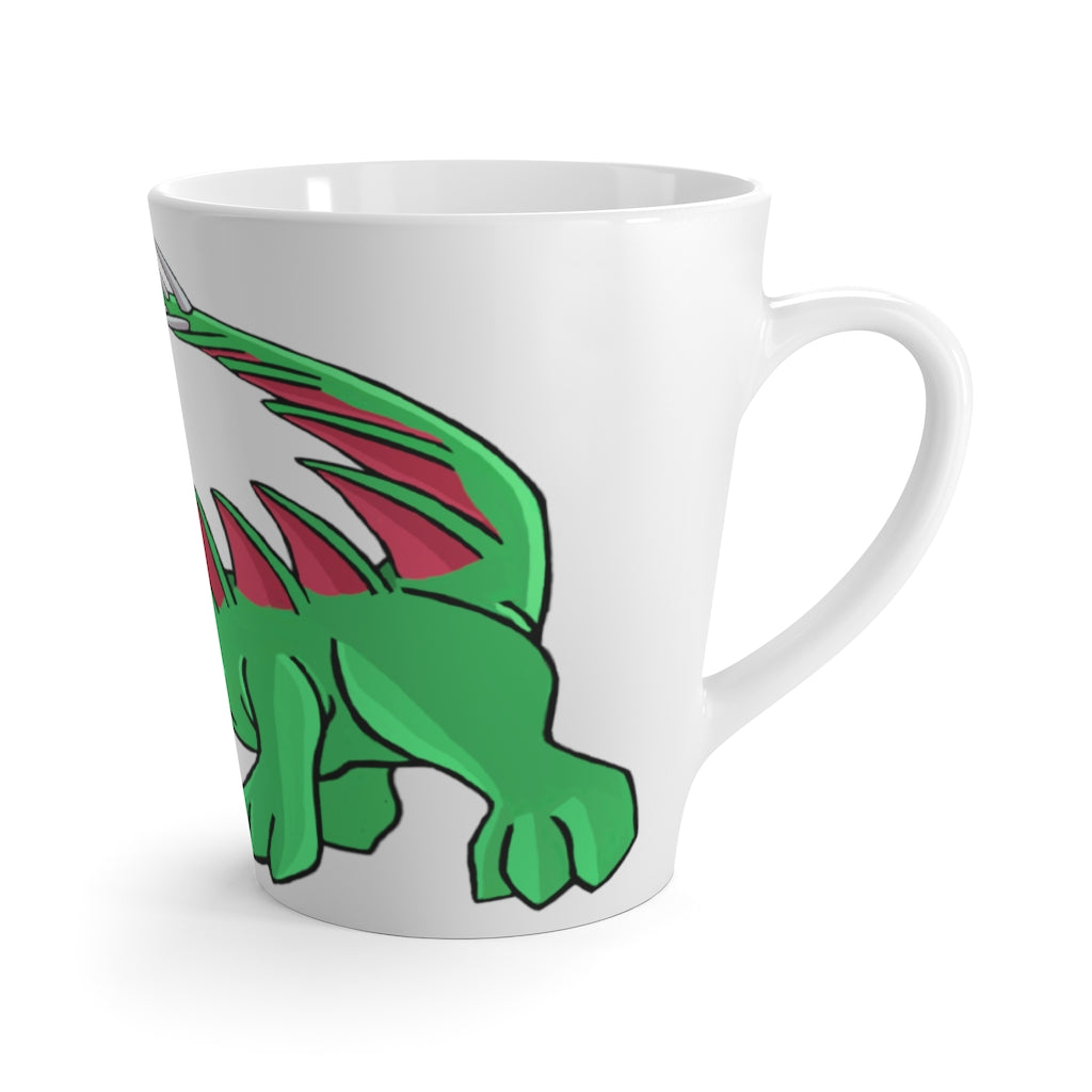 Crocodilas Latte Mug in white ceramic with vibrant sublimation print, featuring rounded corners and a comfortable C-handle.