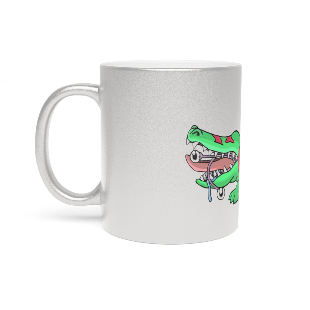 Crocodilas Metallic Mug in Silver and Gold with personalized design options, showcasing a stylish ceramic finish.