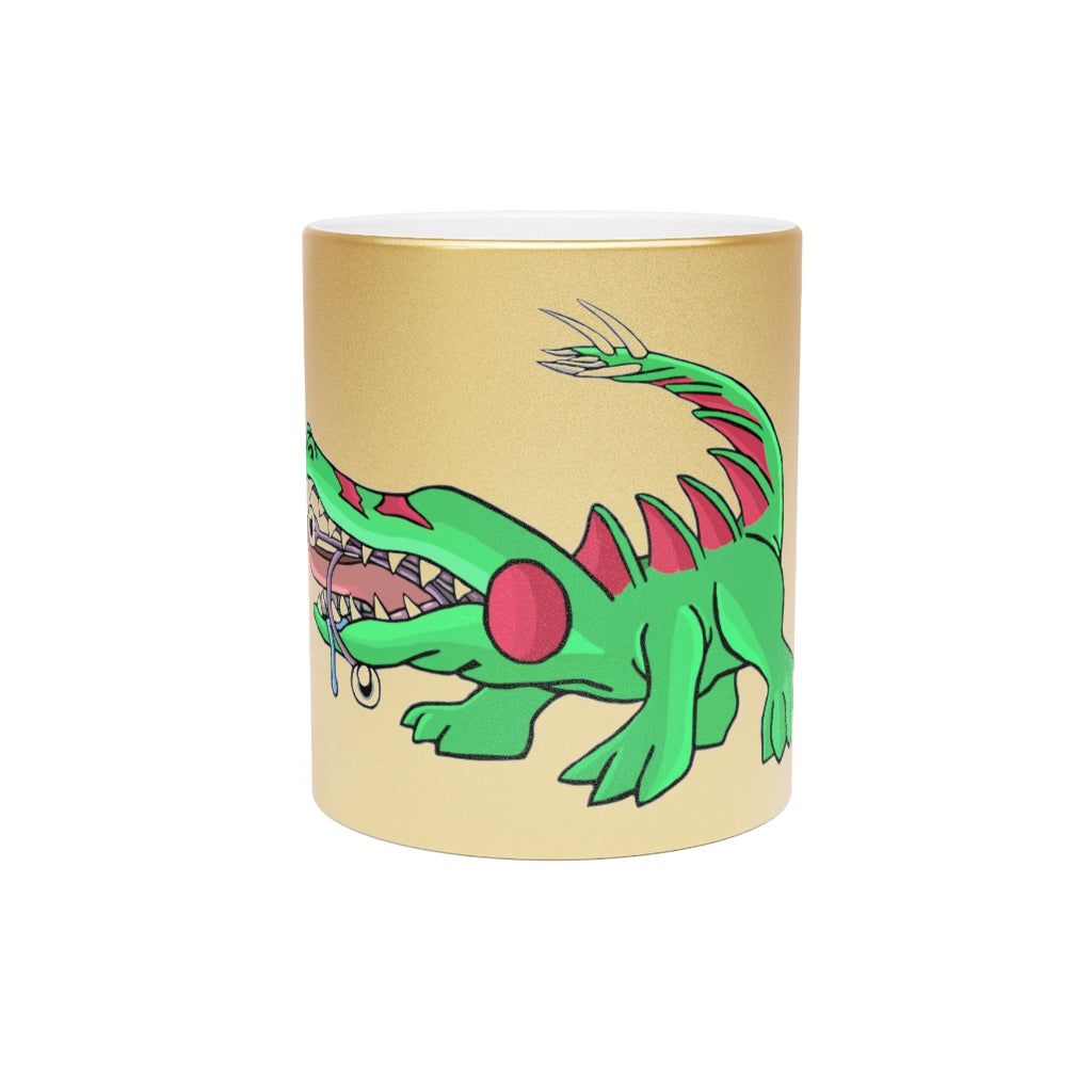 Crocodilas Metallic Mug in Silver and Gold with personalized design options, showcasing a stylish ceramic finish.