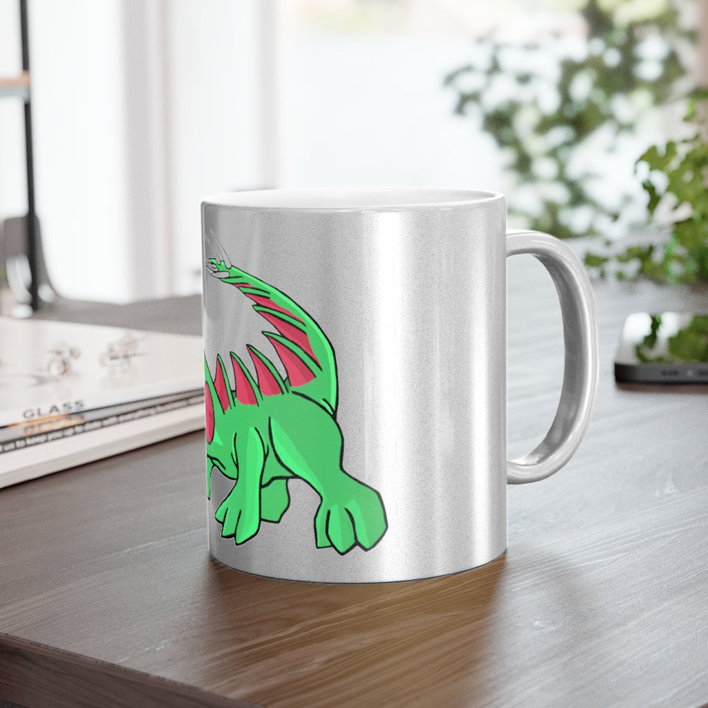 Crocodilas Metallic Mug in Silver and Gold with personalized design options, showcasing a stylish ceramic finish.