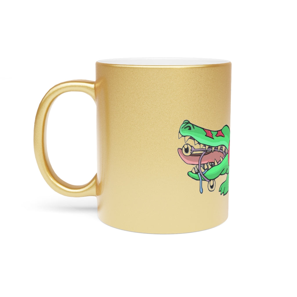 Crocodilas Metallic Mug in Silver and Gold with personalized design options, showcasing a stylish ceramic finish.