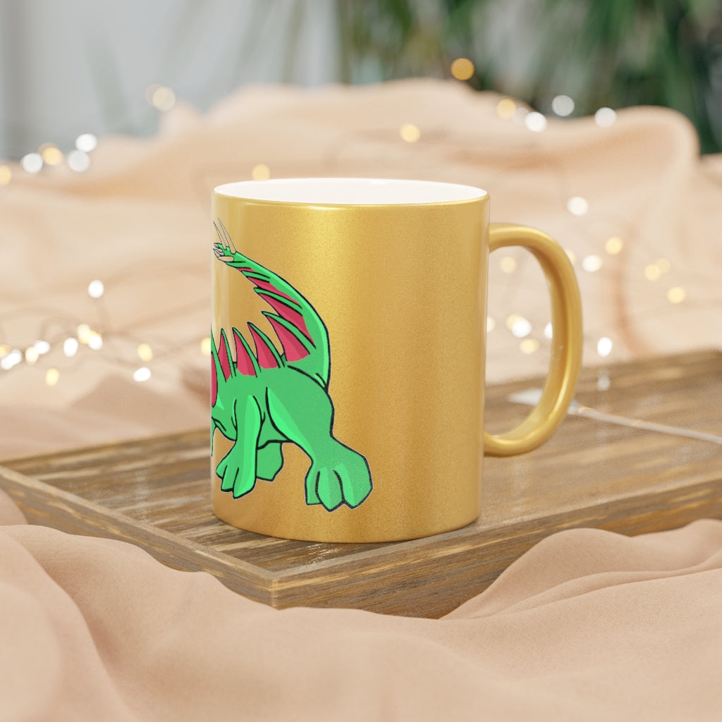 Crocodilas Metallic Mug in Silver and Gold with personalized design options, showcasing a stylish ceramic finish.