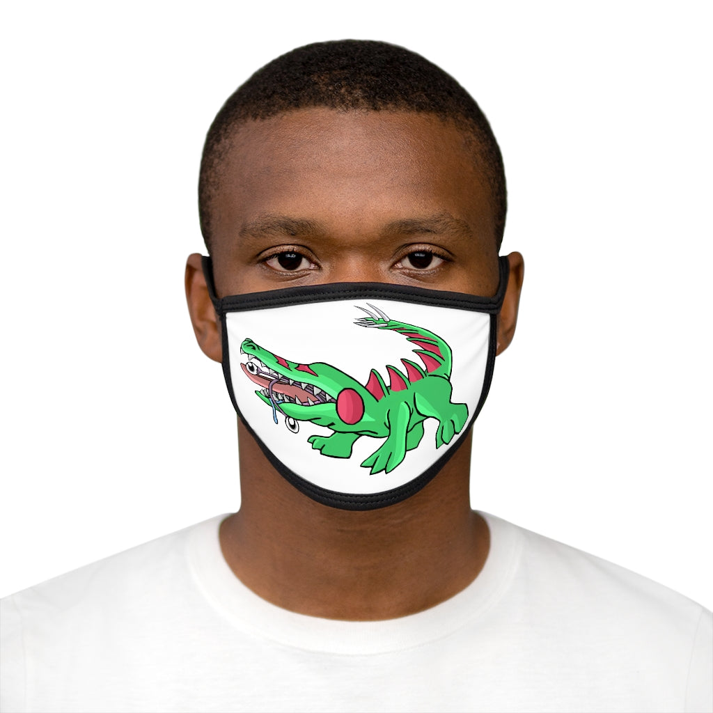 Crocodilas Mixed-Fabric Face Mask featuring a black outer edge and earloops, designed for style and comfort.