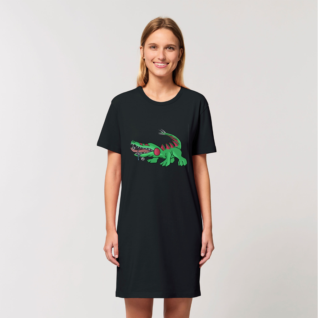 Crocodilas Organic T-Shirt Dress made from 100% organic cotton, featuring a soft-hand feel and stylish design.