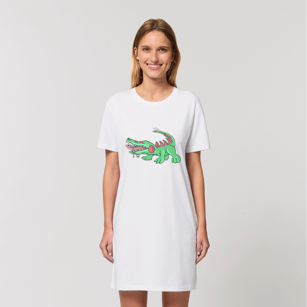 Crocodilas Organic T-Shirt Dress made from 100% organic cotton, featuring a soft-hand feel and stylish design.