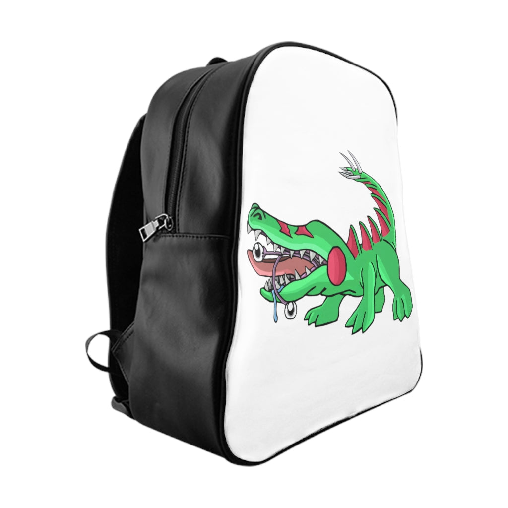 Crocodilas School Backpack featuring stylish design, padded back, and multiple pockets in chocolate brown lining.