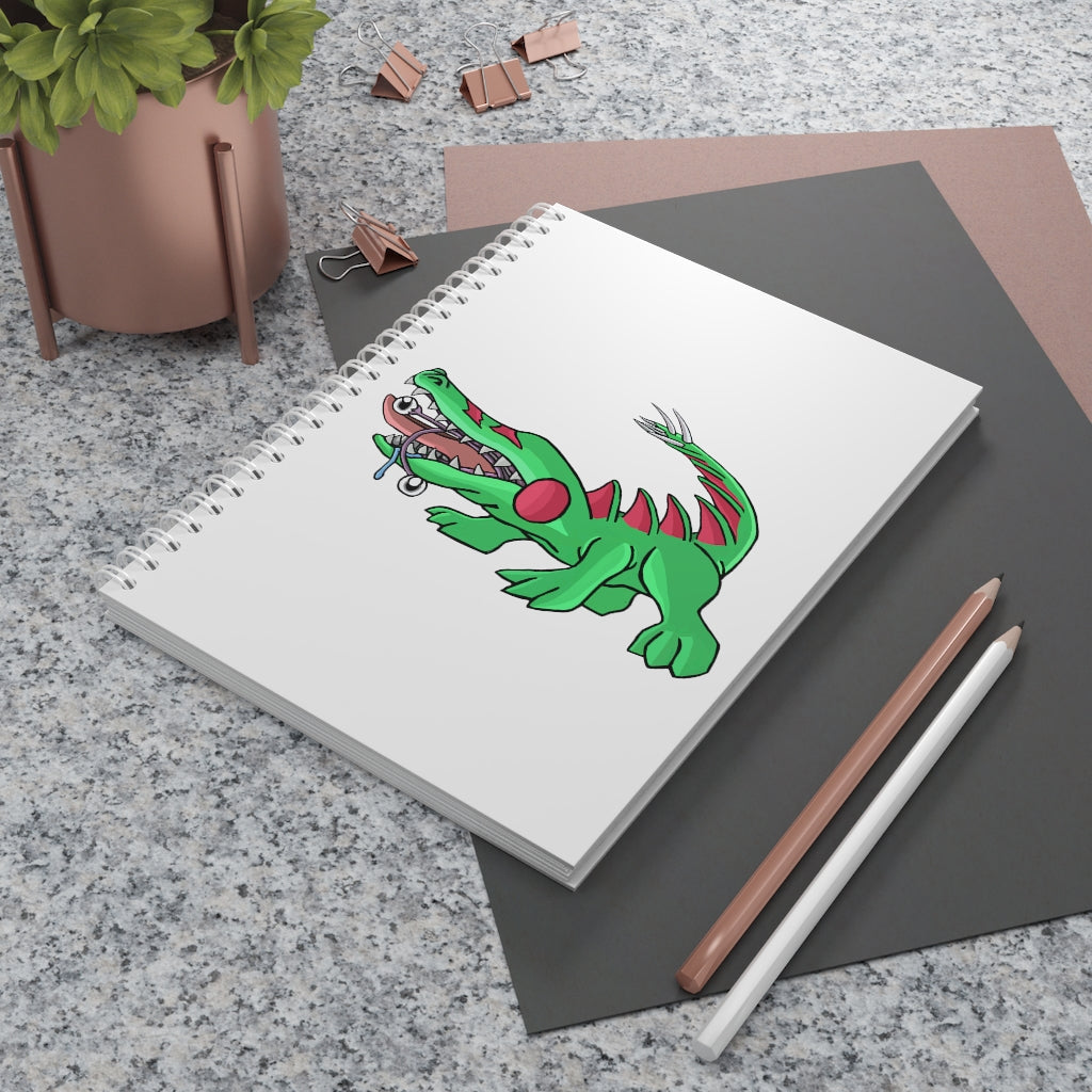 Crocodilas Spiral Notebook with customizable covers and wide-ruled pages, featuring a semi-glossy laminated finish.