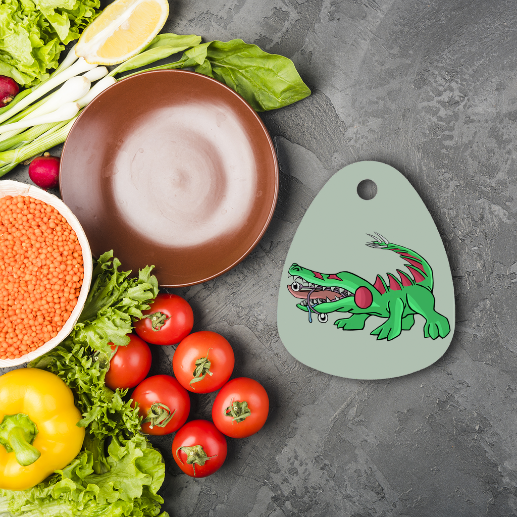 Crocodilas Sublimation Glass Cutting Board in round shape, made of toughened chinchilla glass, featuring a customizable design area.