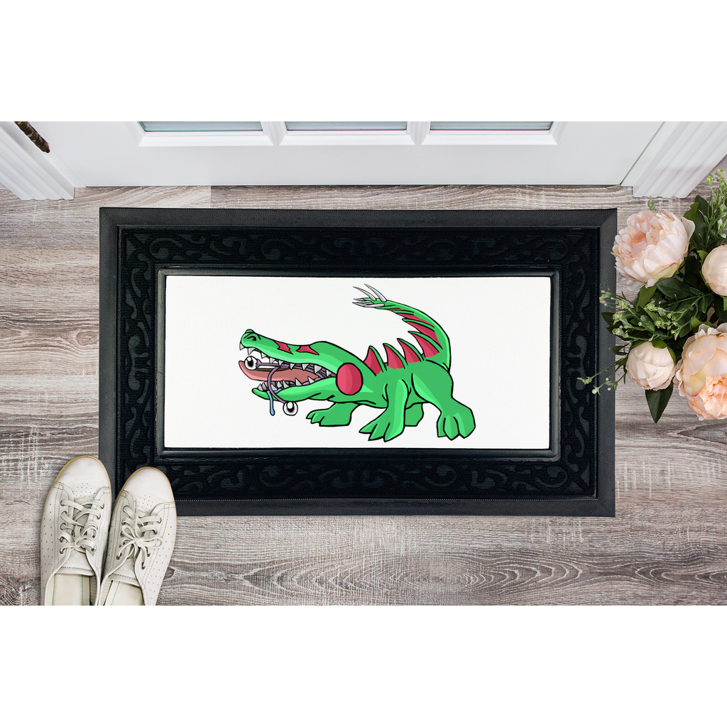 Crocodilas Sublimation Heavy Duty Door Mat featuring a removable fabric center and non-slip rubber base, ideal for customization.