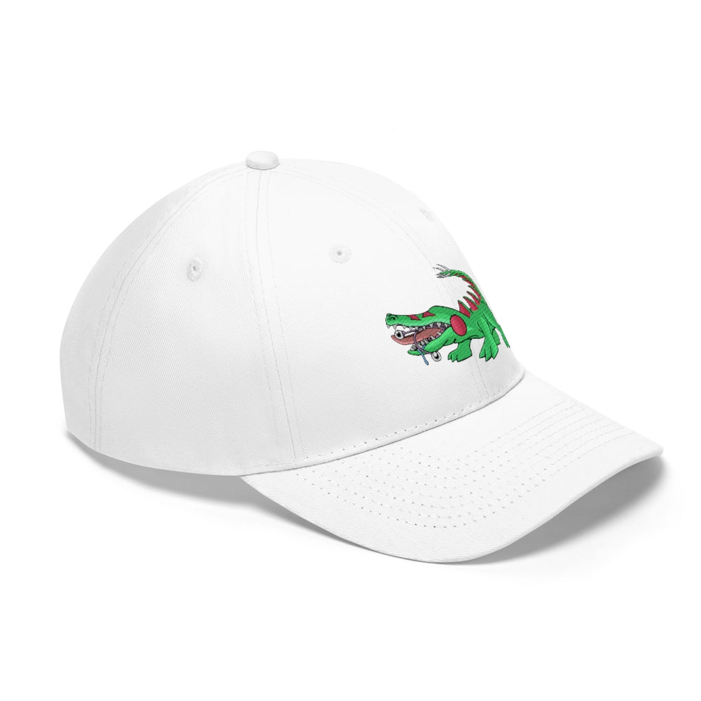 Crocodilas Unisex Twill Hat in solid color, showcasing its 6-panel design and adjustable Velcro closure.