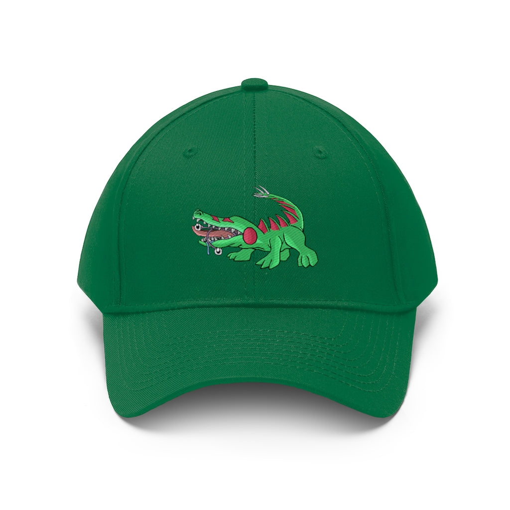 Crocodilas Unisex Twill Hat in solid color, showcasing its 6-panel design and adjustable Velcro closure.