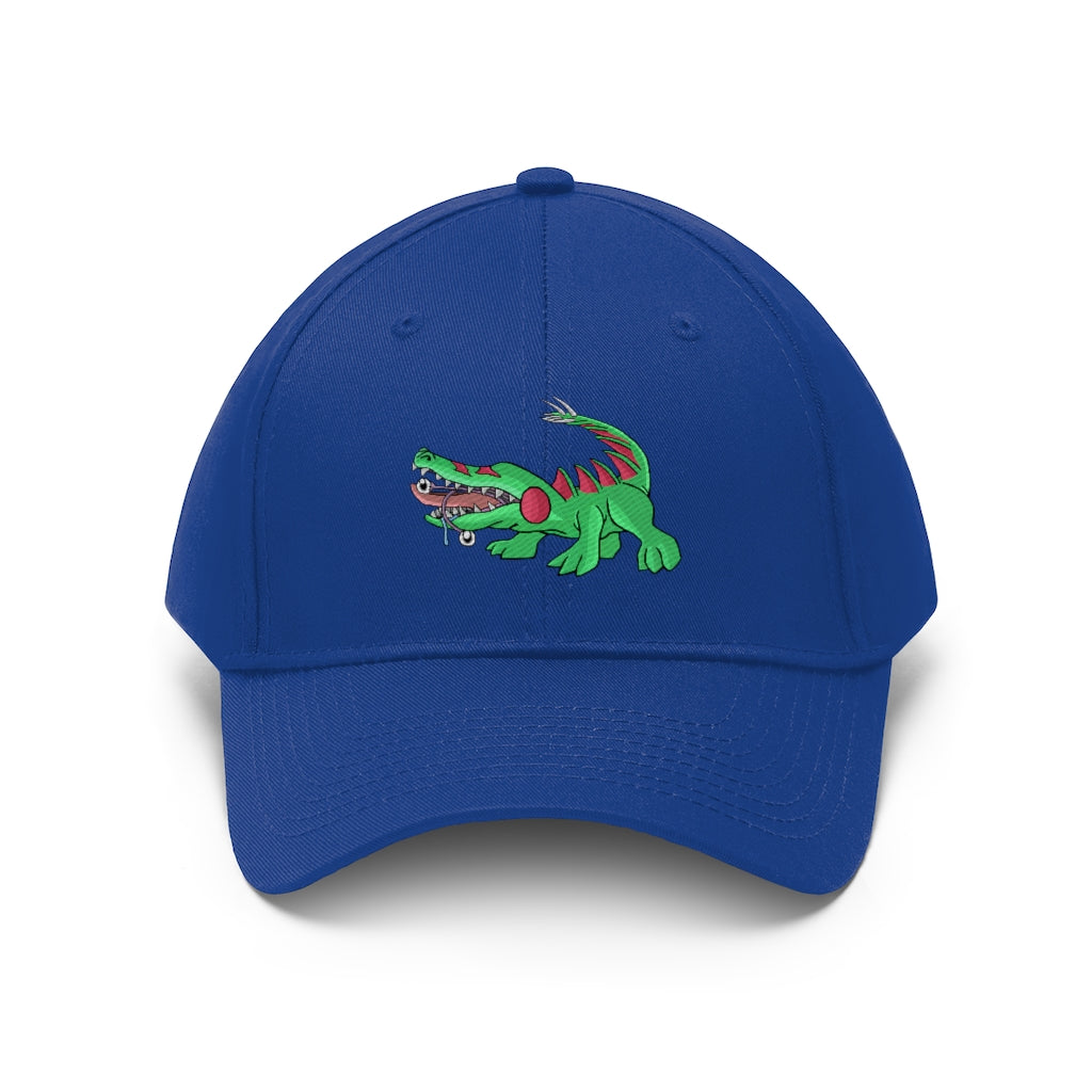 Crocodilas Unisex Twill Hat in solid color, showcasing its 6-panel design and adjustable Velcro closure.