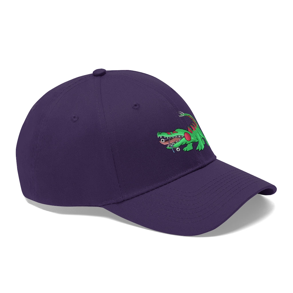 Crocodilas Unisex Twill Hat in solid color, showcasing its 6-panel design and adjustable Velcro closure.