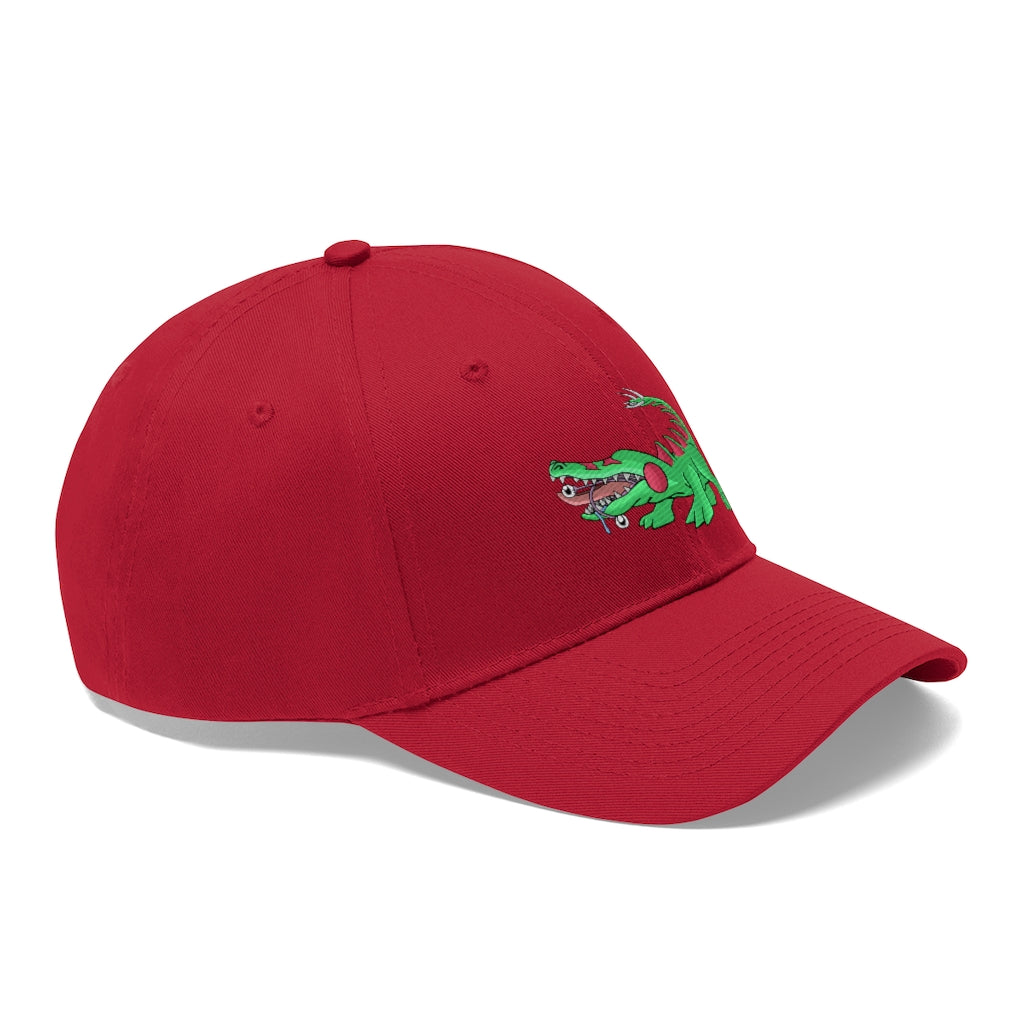 Crocodilas Unisex Twill Hat in solid color, showcasing its 6-panel design and adjustable Velcro closure.