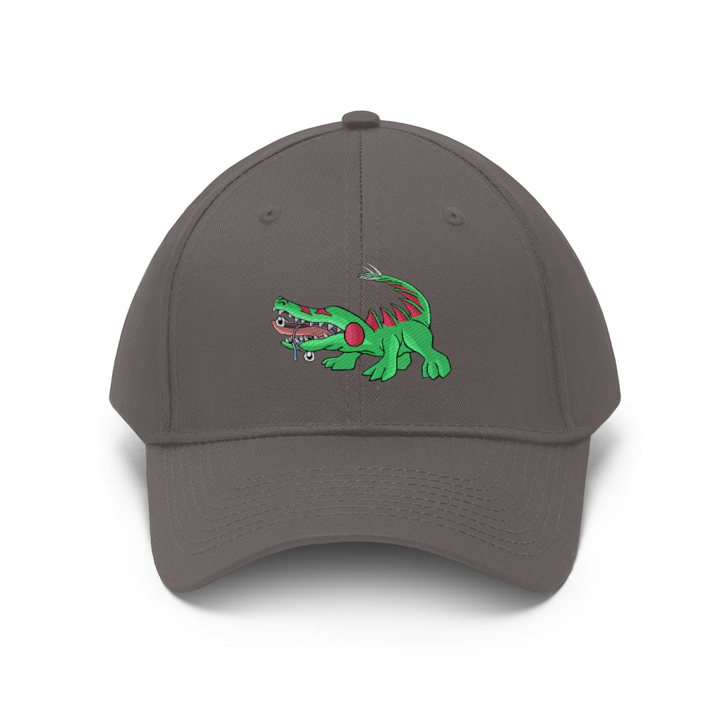 Crocodilas Unisex Twill Hat in solid color, showcasing its 6-panel design and adjustable Velcro closure.