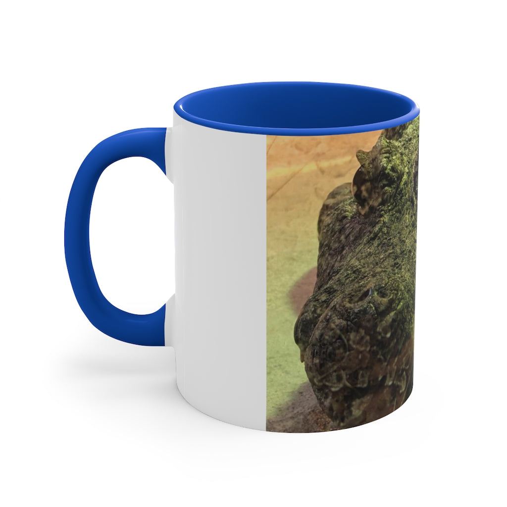 Crocodile 11oz Accent Mug featuring a white ceramic body with a colored interior and handle, showcasing vibrant color schemes.