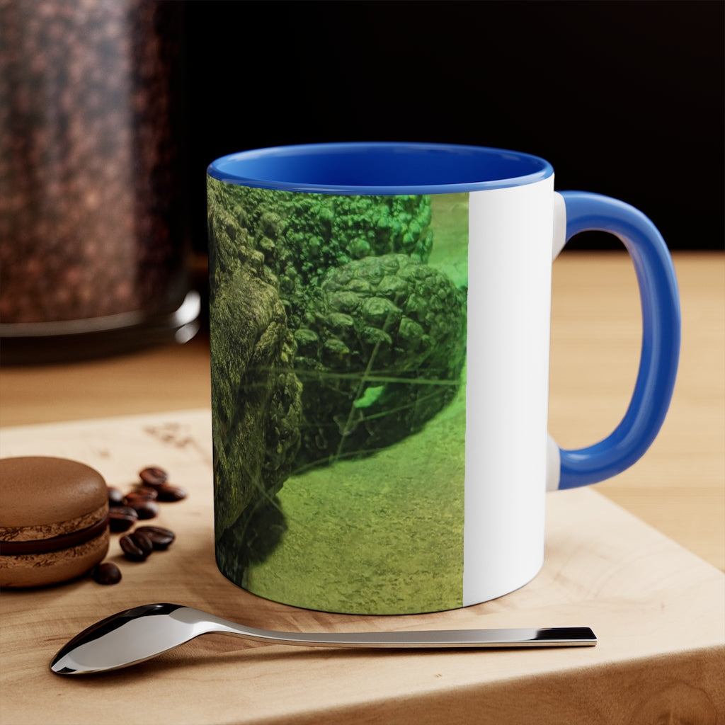 Crocodile 11oz Accent Mug featuring a white ceramic body with a colored interior and handle, showcasing vibrant color schemes.