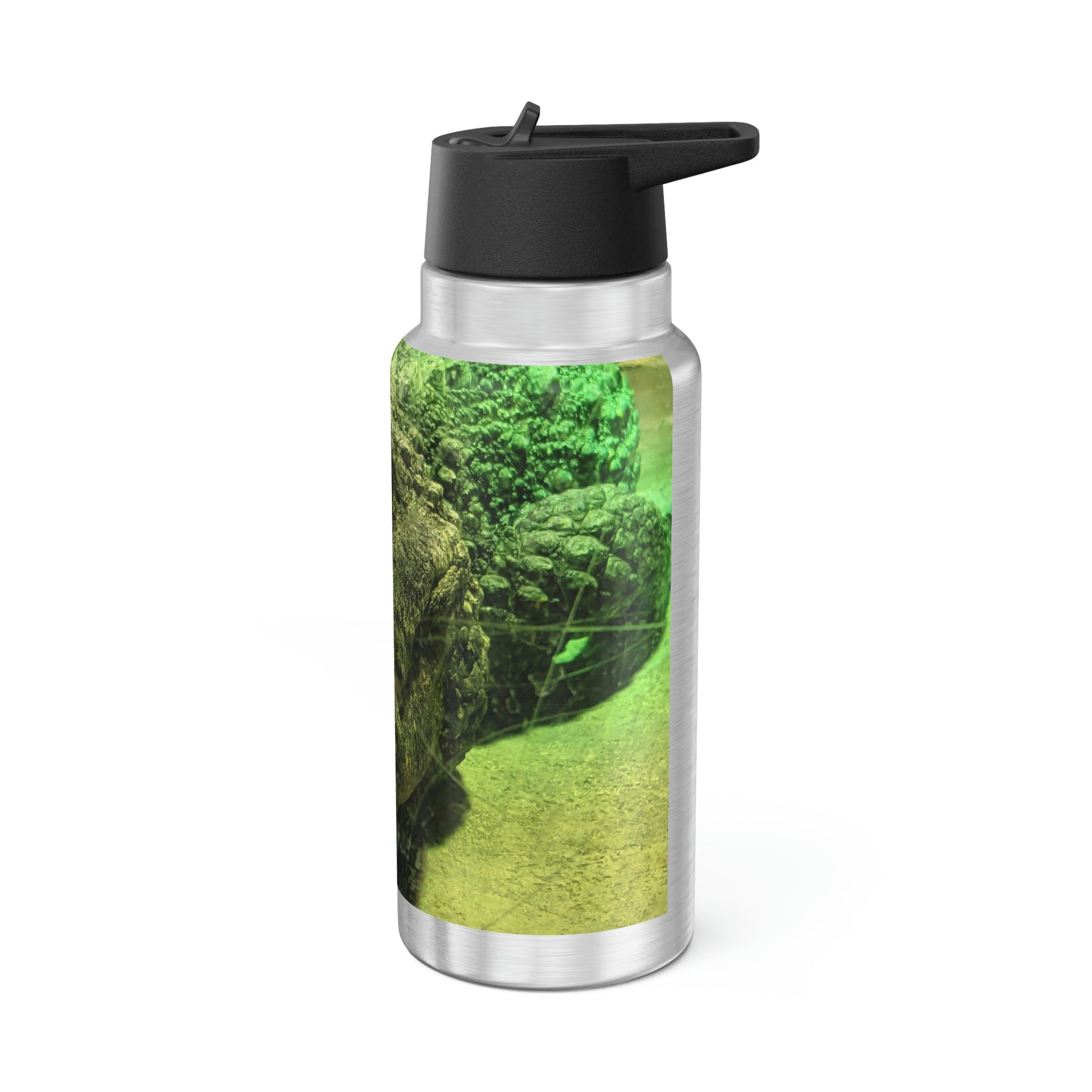 Crocodile Gator Tumbler, 32oz, featuring a stainless steel body and black plastic cap, ideal for custom designs.