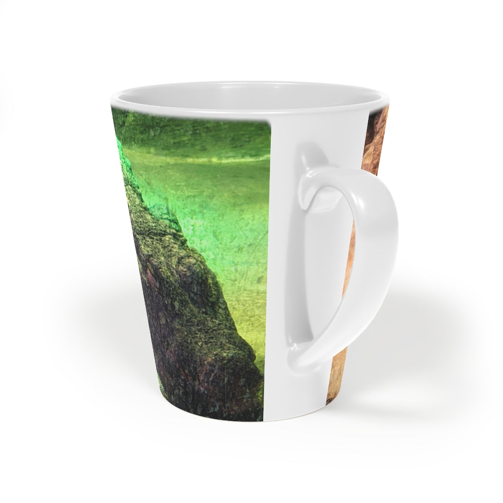 Crocodile Latte Mug, 12oz, featuring a durable white ceramic body and easy-grip handle, perfect for personalized beverages.