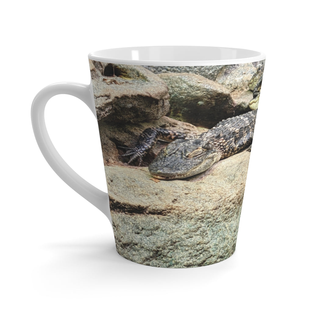 Crocodile Latte Mug featuring a unique crocodile design, made of durable white ceramic with a comfortable C-handle.