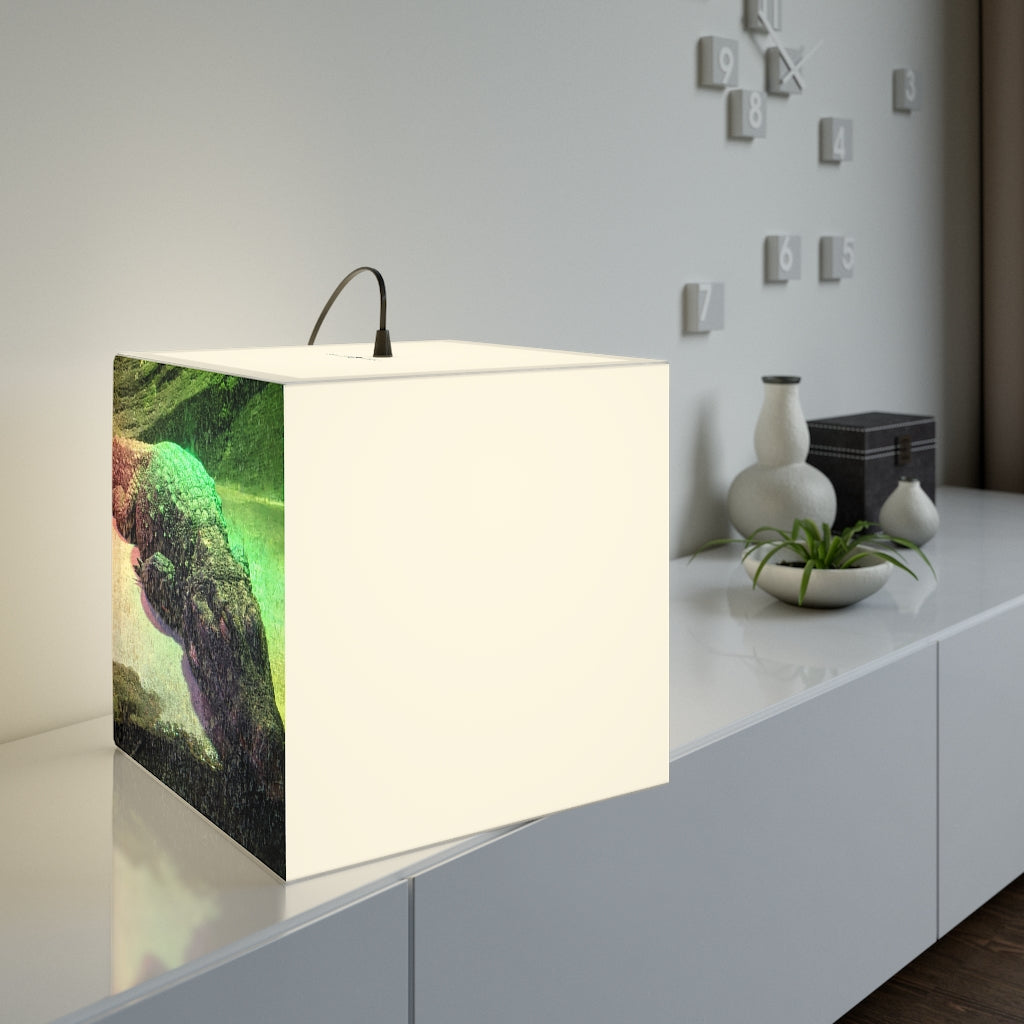 A stylish Crocodile Light Cube Lamp in a modern setting, showcasing its unique cube design and soft lighting.