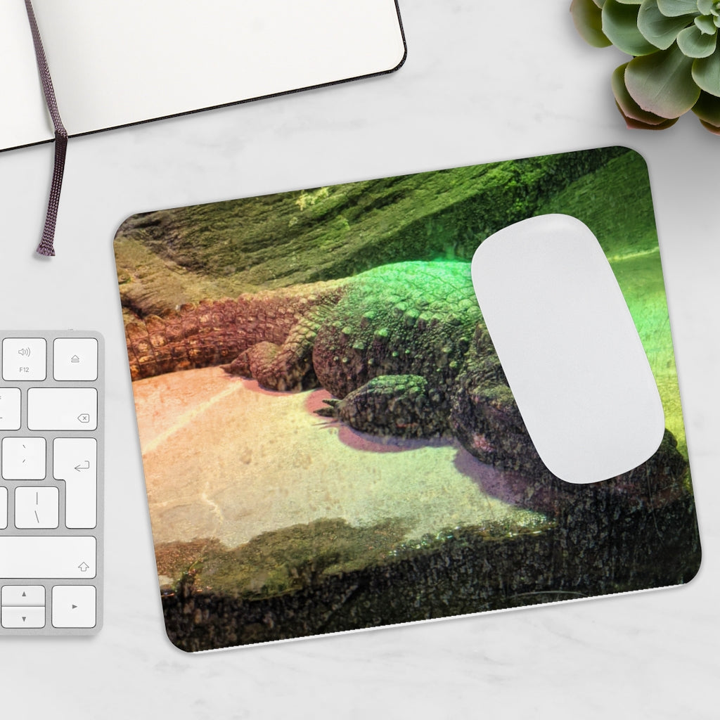 Crocodile Mouse Pad featuring a vibrant crocodile pattern on a smooth neoprene surface, ideal for enhancing desk aesthetics.