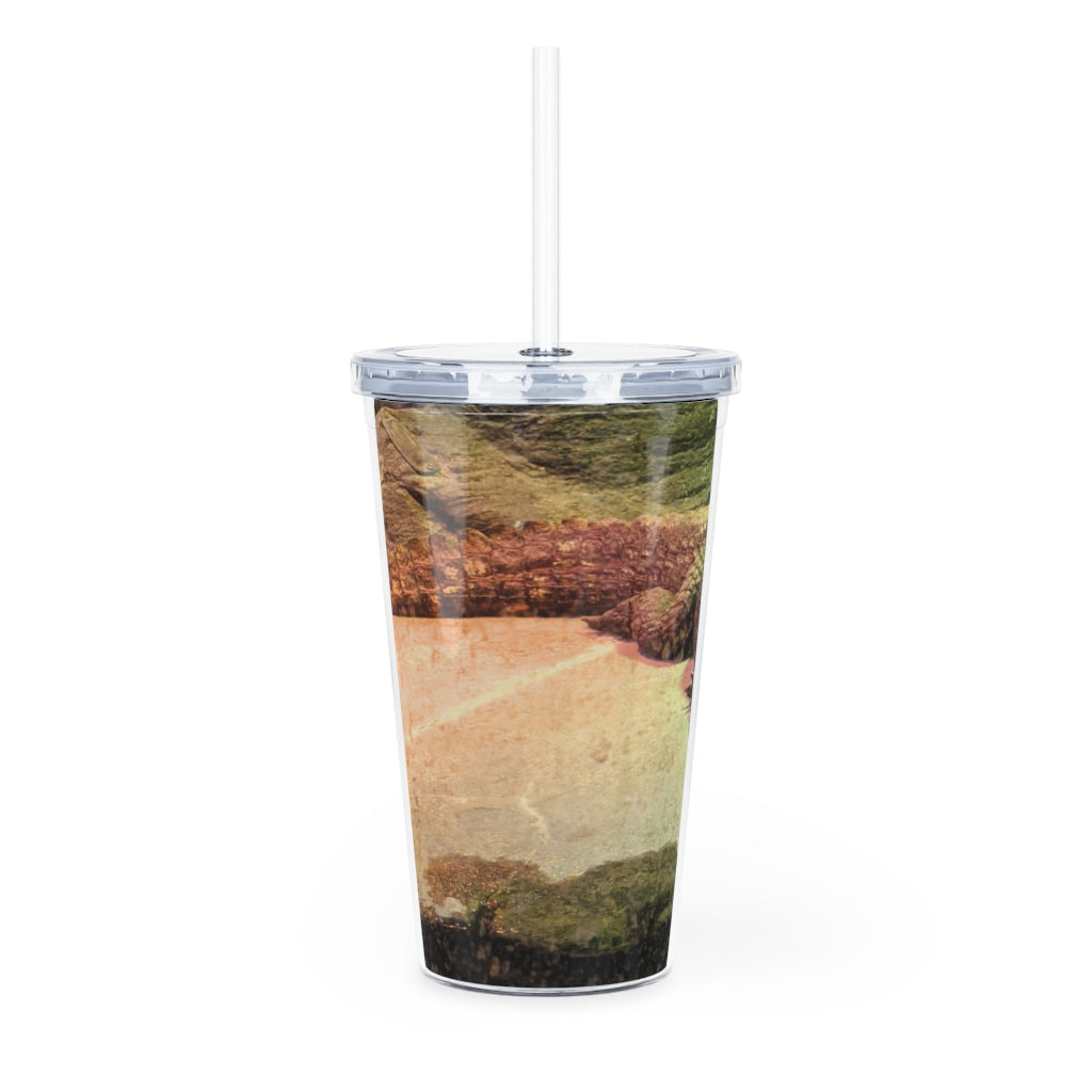 Crocodile Plastic Tumbler with Straw, featuring a customizable design and double wall insulation, perfect for drinks at events.