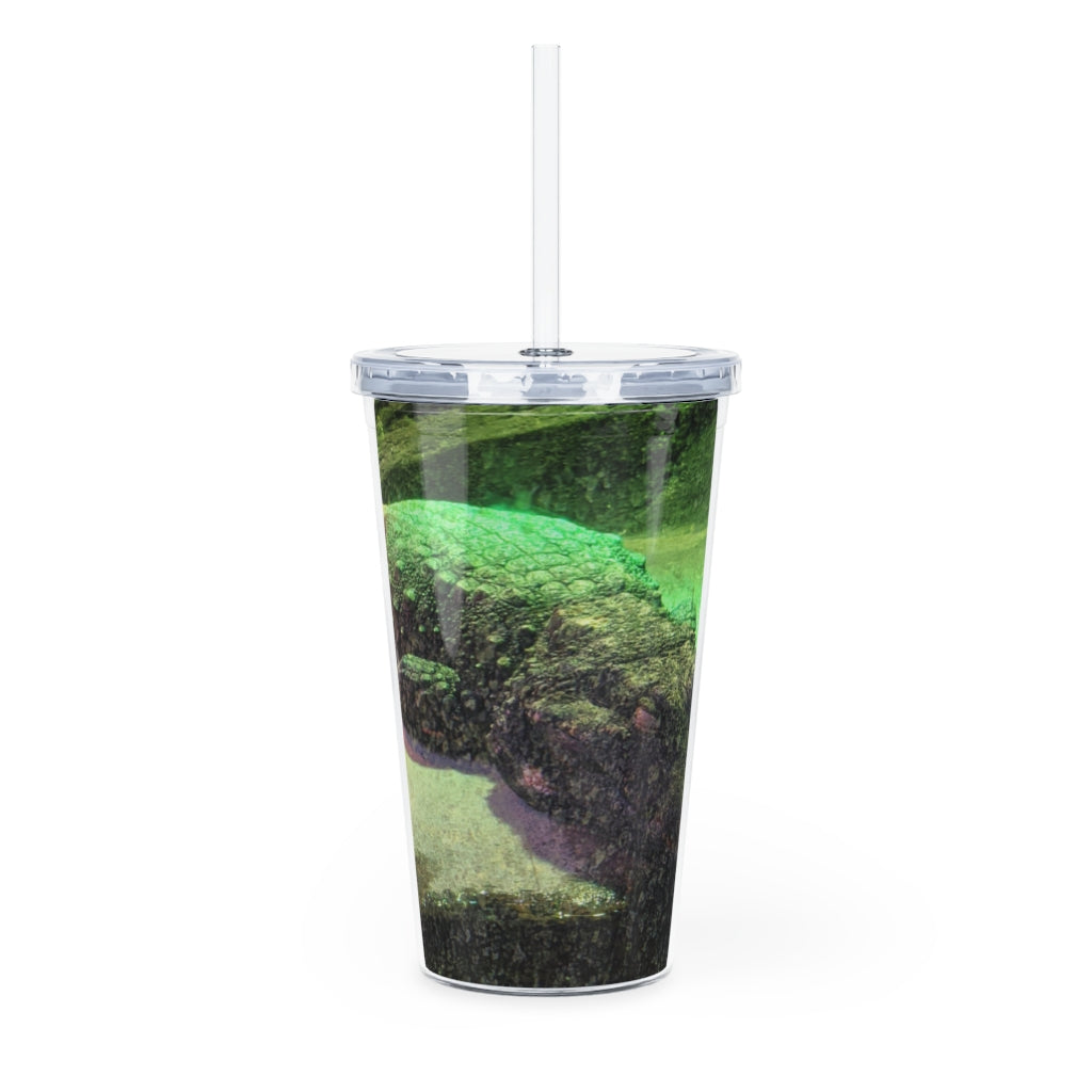 Crocodile Plastic Tumbler with Straw, featuring a customizable design and double wall insulation, perfect for drinks at events.