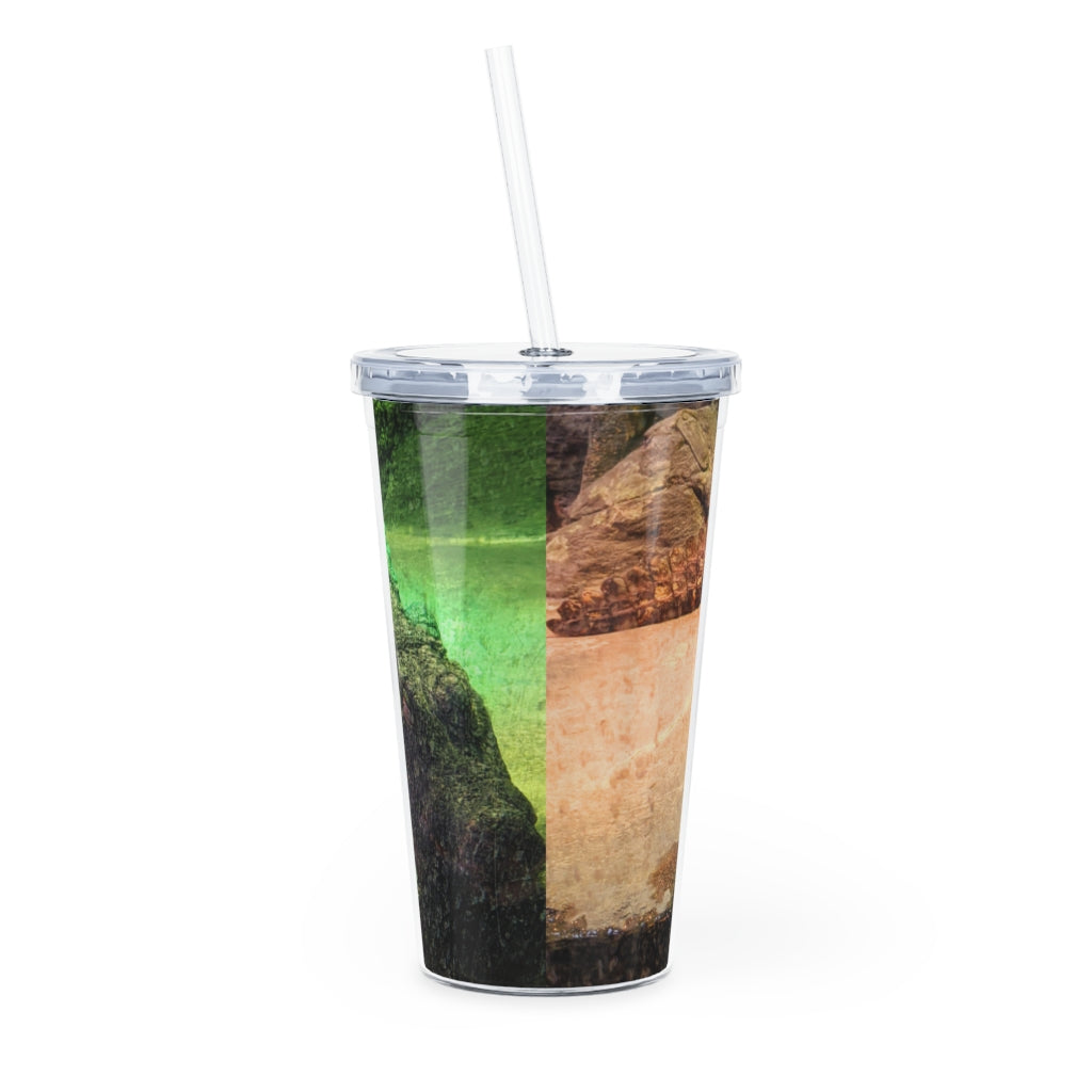 Crocodile Plastic Tumbler with Straw, featuring a customizable design and double wall insulation, perfect for drinks at events.