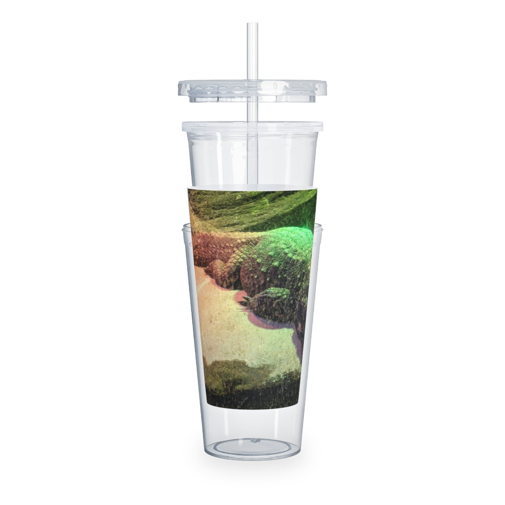 Crocodile Plastic Tumbler with Straw, featuring a customizable design and double wall insulation, perfect for drinks at events.