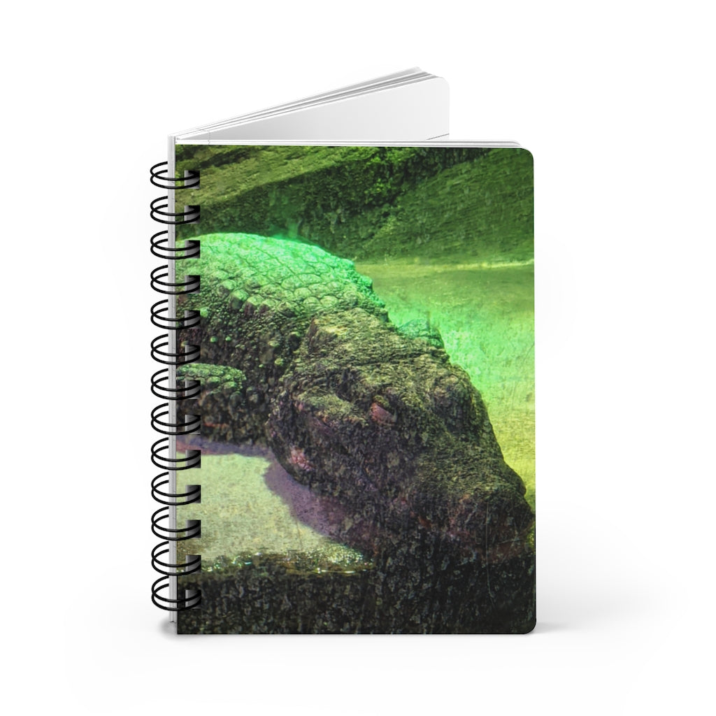 Crocodile Spiral Bound Journal with glossy laminated cover and lined pages, showcasing its unique design.