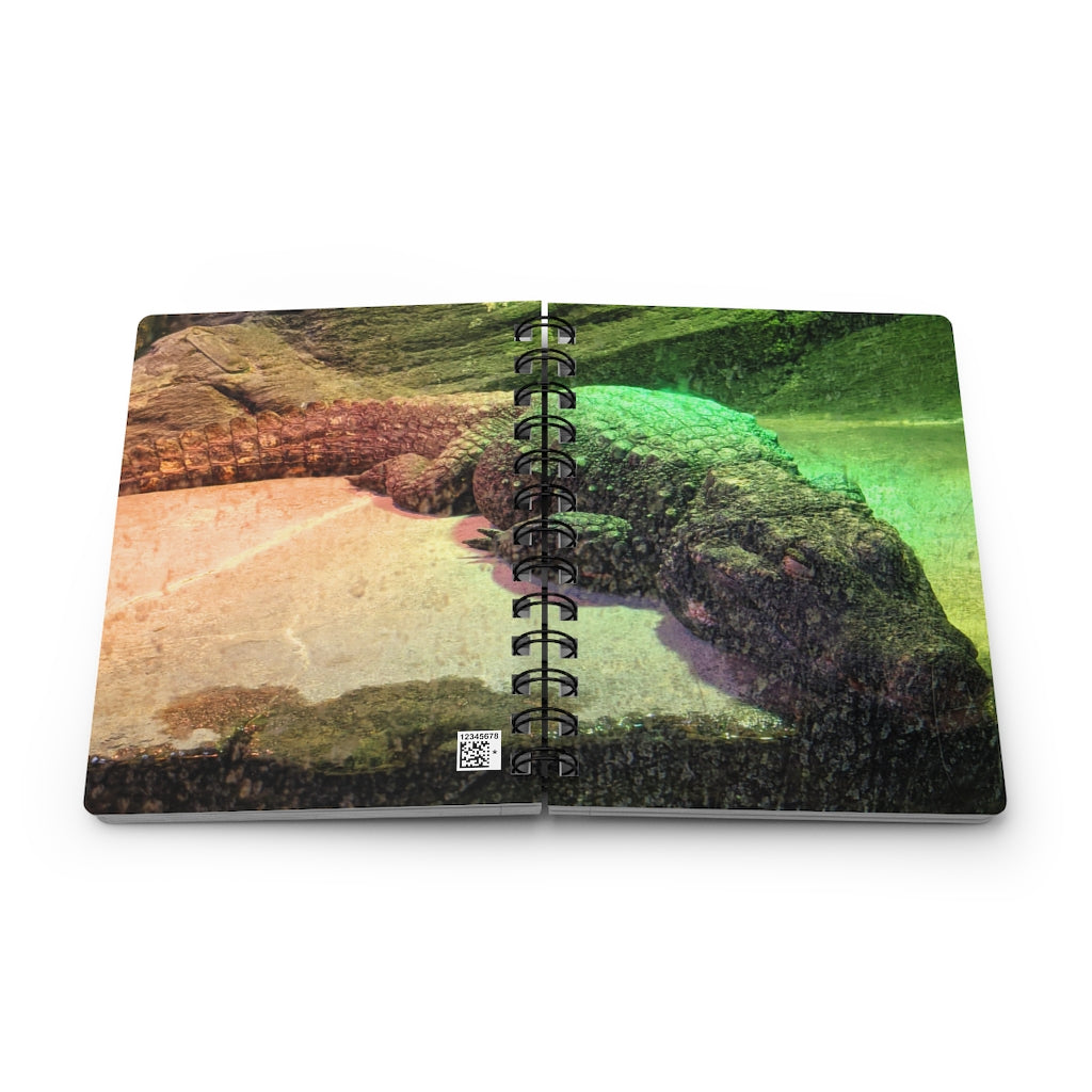 Crocodile Spiral Bound Journal with glossy laminated cover and lined pages, showcasing its unique design.