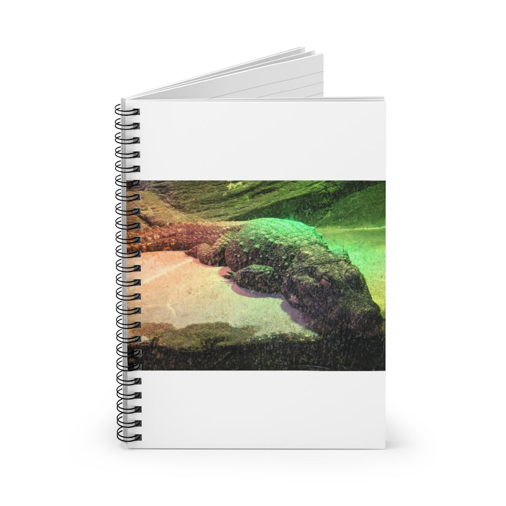 Crocodile Spiral Notebook with ruled line pages and a colorful printed cover, featuring a black back cover.