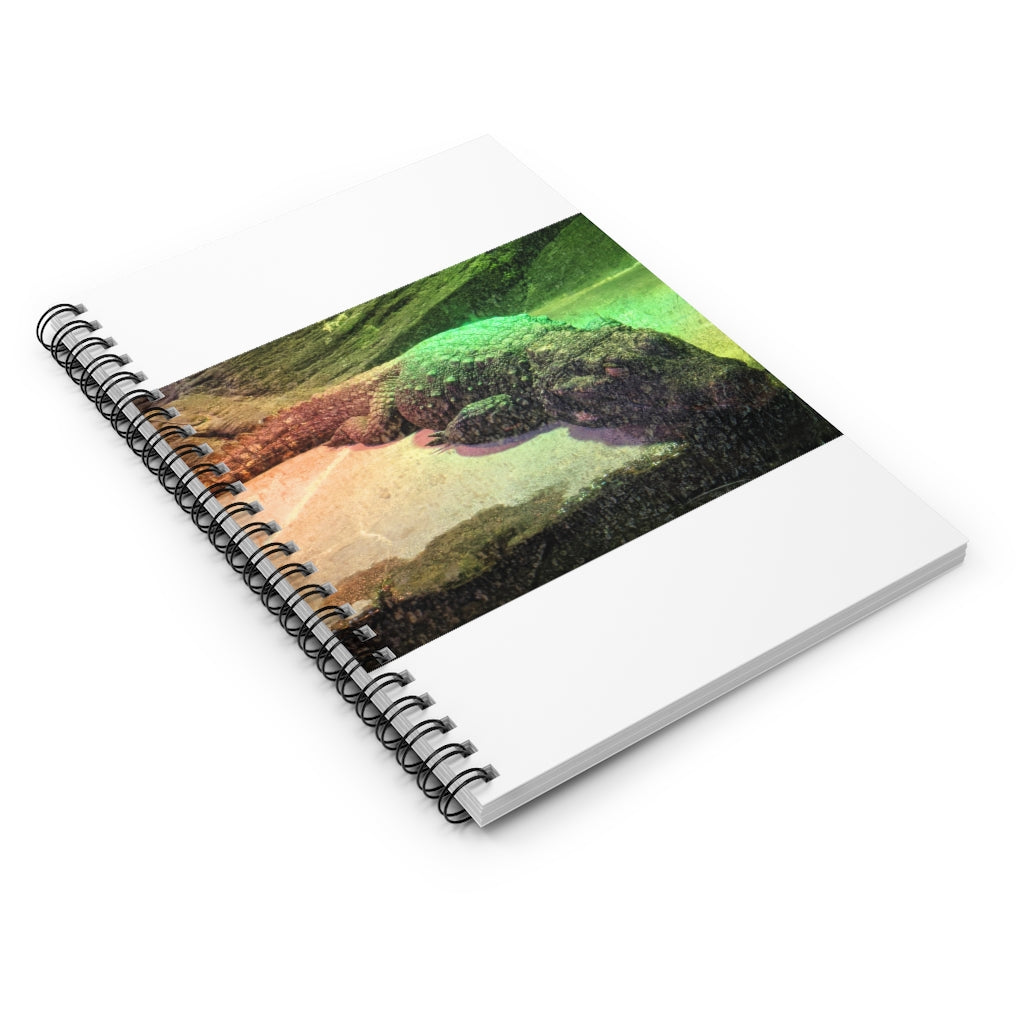 Crocodile Spiral Notebook with ruled line pages and a colorful printed cover, featuring a black back cover.