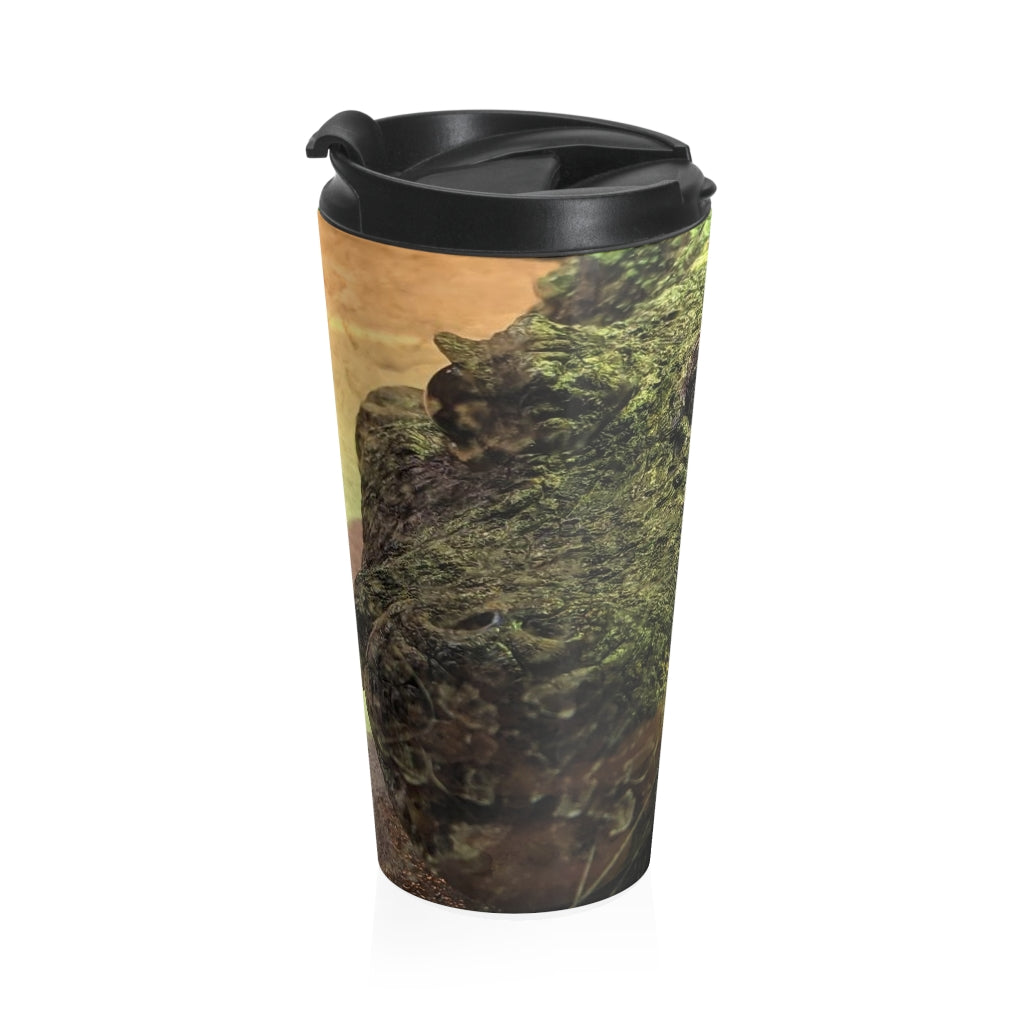 Crocodile Stainless Steel Travel Mug with black lid, showcasing vibrant sublimation printing.