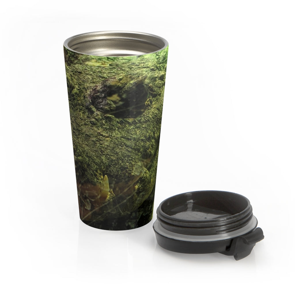 Crocodile Stainless Steel Travel Mug with black lid, showcasing vibrant sublimation printing.