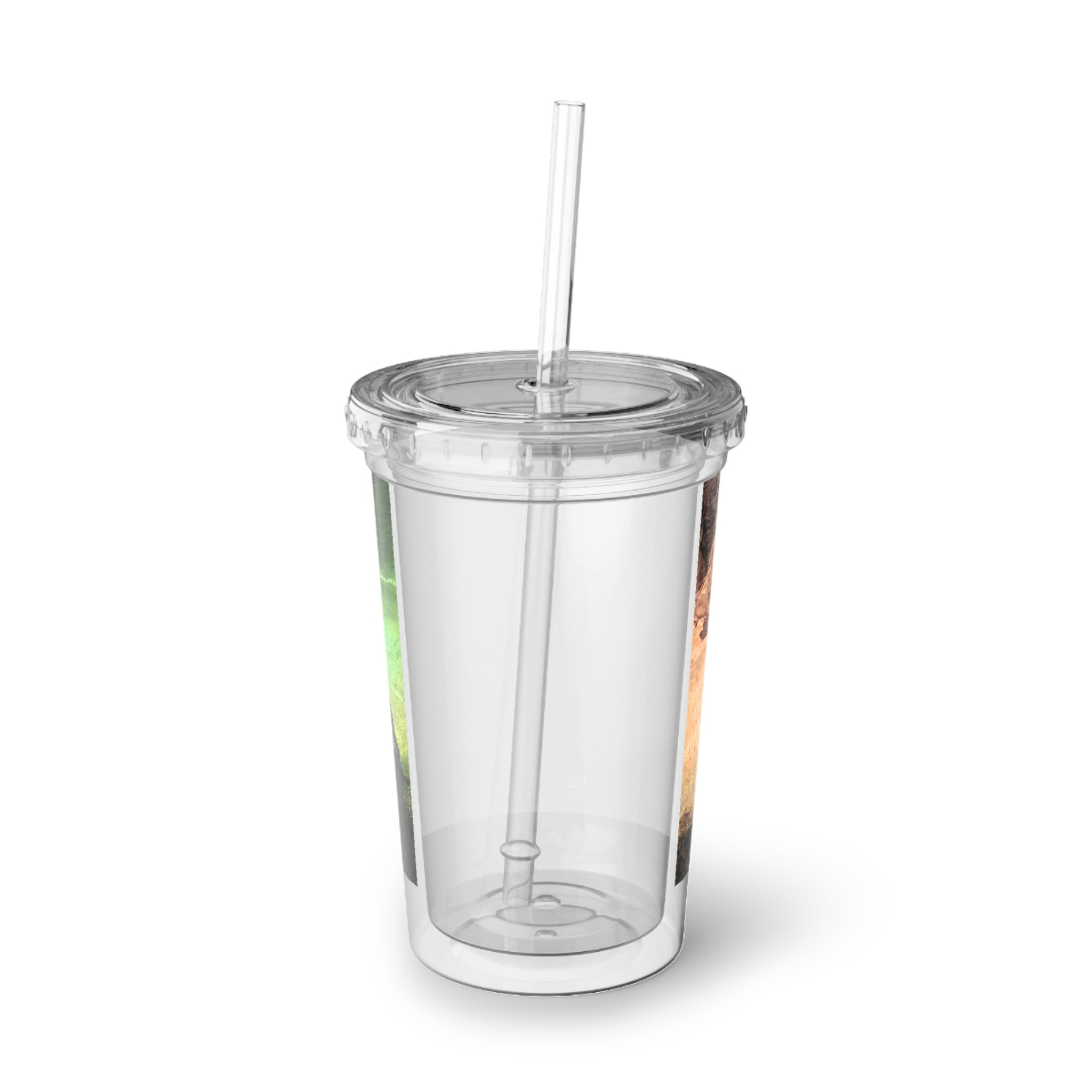 Crocodile Suave Acrylic Cup in stainless steel with a black cap and straw, showcasing a customizable design.