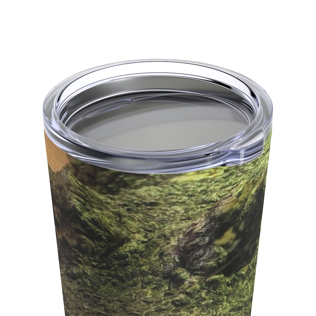 Crocodile Tumbler 20oz in stainless steel with a see-thru plastic lid, showcasing its sleek design and rounded corners.