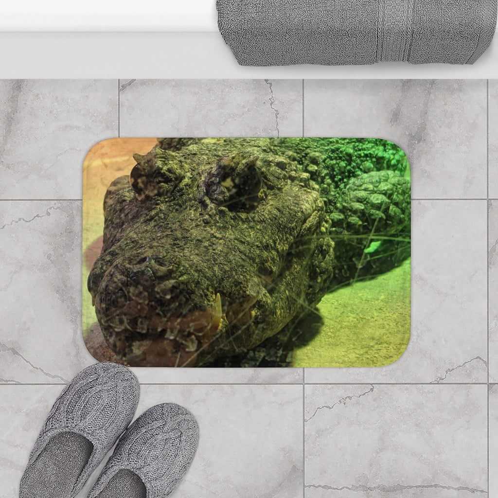 Crocodiles Bath Mat featuring a vibrant crocodile design with anti-slip backing, perfect for bathroom safety and style.