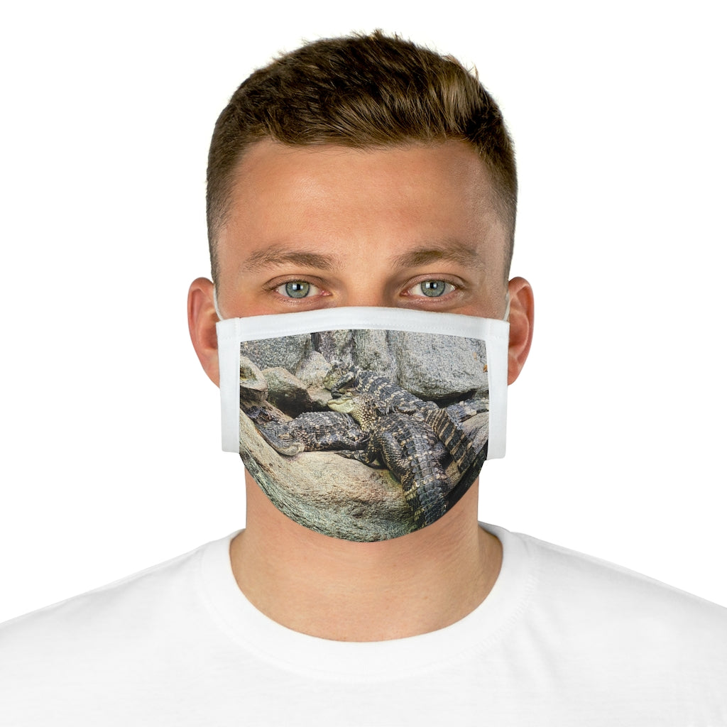 Crocodiles Cotton Face Mask featuring a unique crocodile design, made from 100% cotton with adjustable earloops and nose wire.