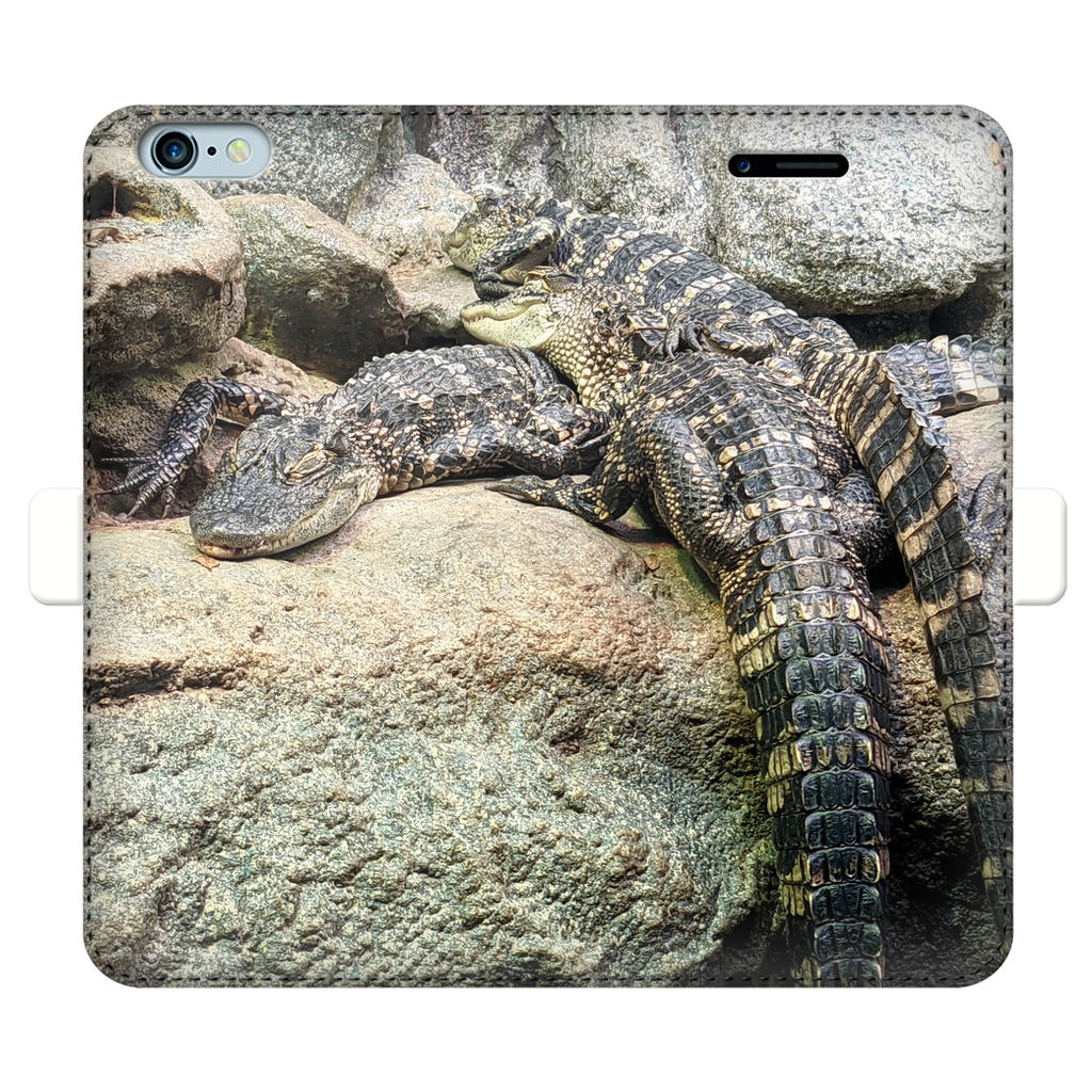 Crocodiles Fully Printed Wallet Case featuring a stylish crocodile print design, made of artificial leather with a magnetic closure.