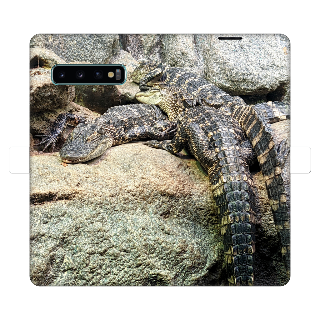 Crocodiles Fully Printed Wallet Case featuring a stylish crocodile print design, made of artificial leather with a magnetic closure.