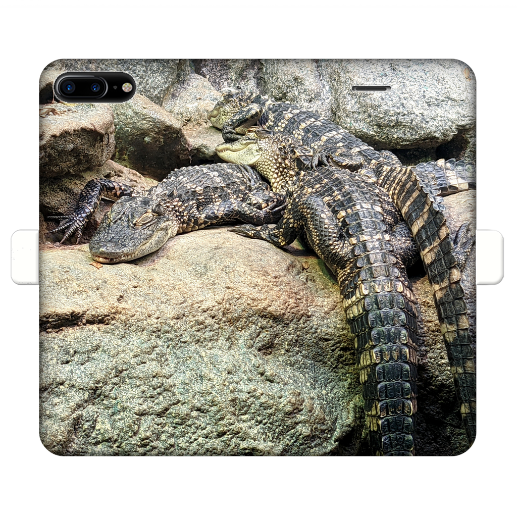 Crocodiles Fully Printed Wallet Case featuring a stylish crocodile print design, made of artificial leather with a magnetic closure.