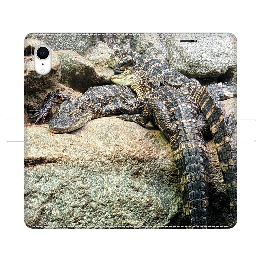 Crocodiles Fully Printed Wallet Case featuring a stylish crocodile print design, made of artificial leather with a magnetic closure.